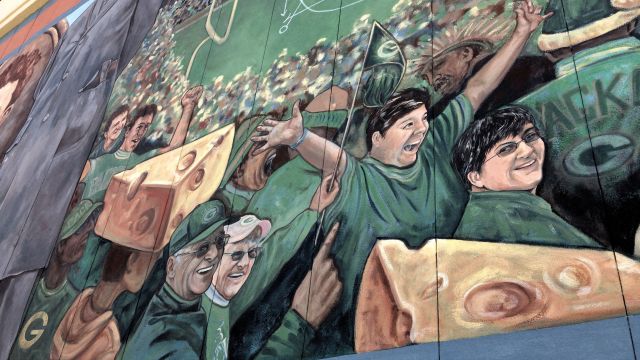 football mural spectators.