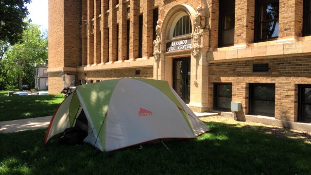 tent in front of Baraboo Civic Center