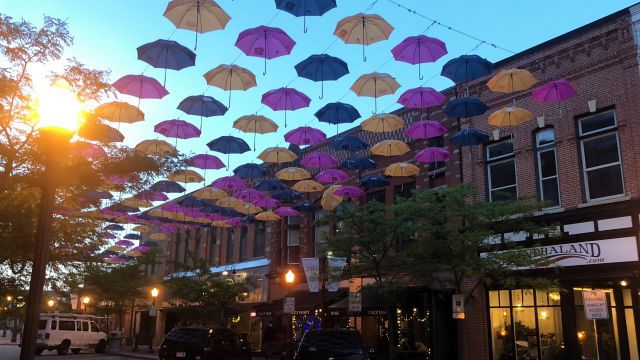 umbrellas above the square Wausau