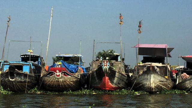 fishing boats lined up on river