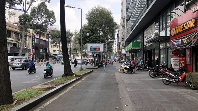 A wide pedesrian and bicycle thoroughfare in Ho Chi Minh City. A pleasure to walk on.