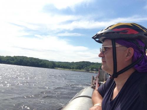 Paul looking at the river from the ferry.